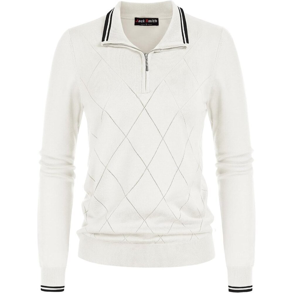 Women's Ribbed Knit Half Zip Sweater with Argyle Collar Casual Warm